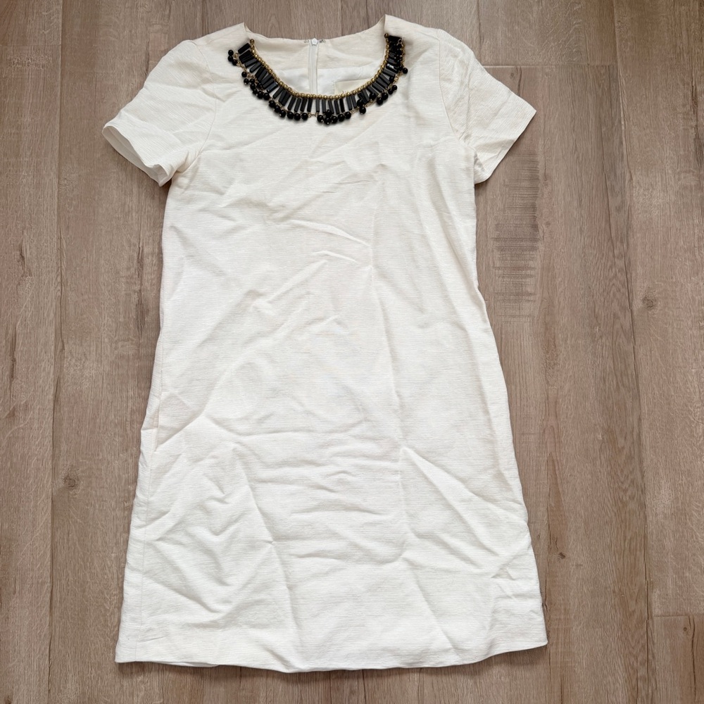 Kate Spade 100% Silk Black Gold Embellished Gail Sheath Mini Dress White Size 0